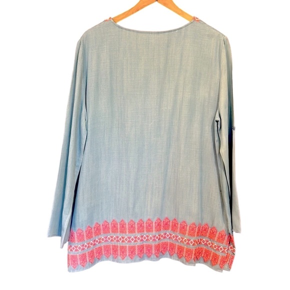 Cremieux Blue Embroidered Long Sleeve Tunic Top - Picture 2 of 8